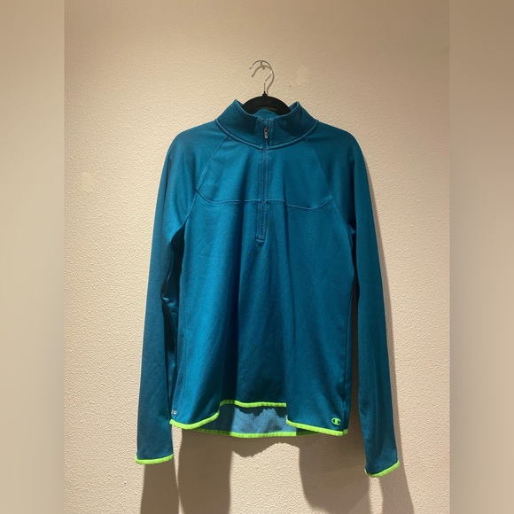 Champion Sweaters - Blue and neon Champion large long sleeve half zip sweater